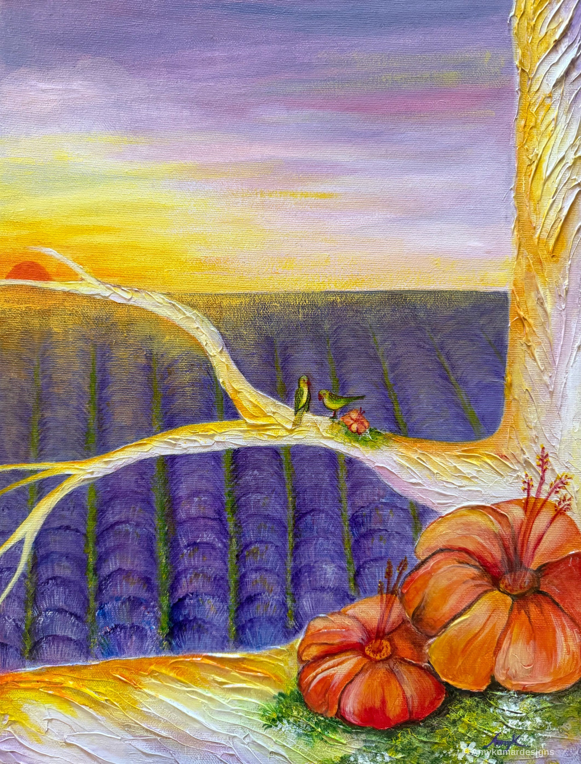 Parrots in Lavender field